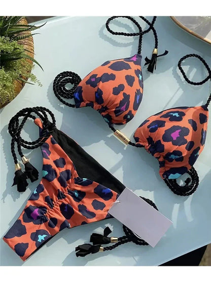 Heidi-Mode | Sexy Badeanzug Frauen Dreieck Bikinis Set Thong Bandage Bademode Einfarbig Badeanzug Zweiteilig Schnür-Bademode Strandbekleidung