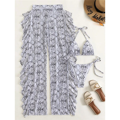 Heidi-Mode | Schlangenprint Rüsch Bikini Satz & Strandhose
