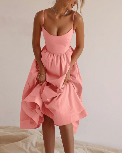 Rosa Midi-Kleid mit Spaghettiträgern - Marie