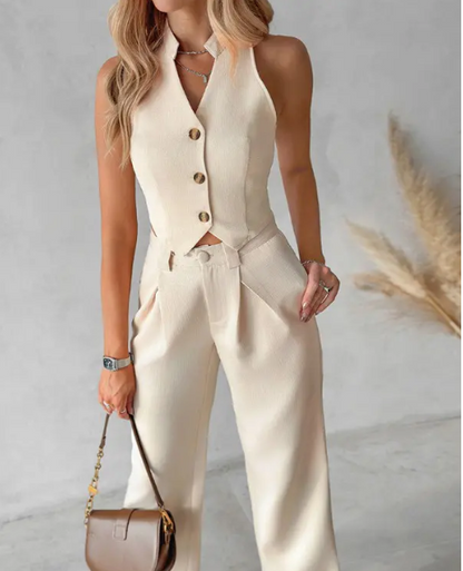 Heidi-Mode | Set aus Geknöpftem Trägershirt und Hose mit Geradem Bein