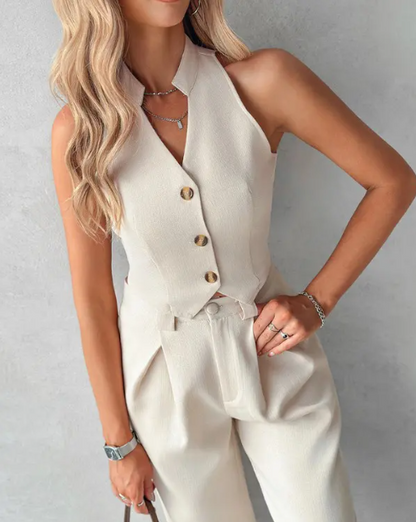 Heidi-Mode | Set aus Geknöpftem Trägershirt und Hose mit Geradem Bein