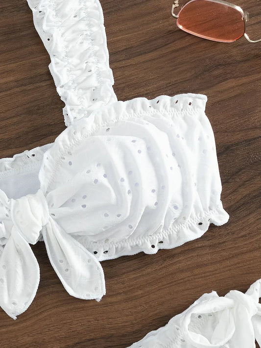 Heidi-Mode | Schiffy Knot Front Tie Side Bikini Weiß Badeanzug Frauen Bademode Weibliche Sexy Bademode Baden Schwimmen Badeanzug Strandmode