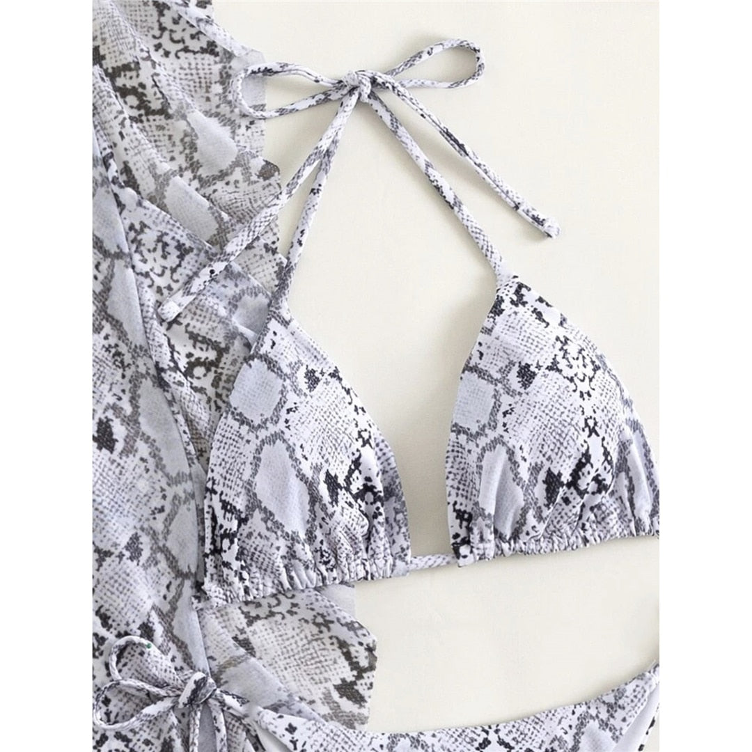 Heidi-Mode | Schlangenprint Rüsch Bikini Satz & Strandhose