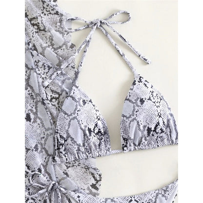 Heidi-Mode | Schlangenprint Rüsch Bikini Satz & Strandhose