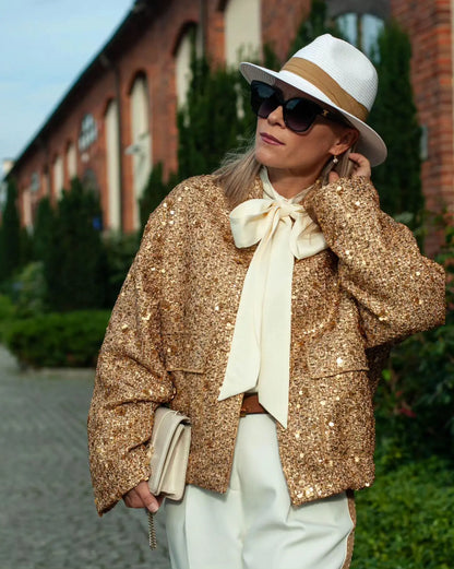 Ananya - Pailletten-Bomberjacke in Gold
