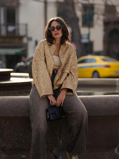 Ananya - Pailletten-Bomberjacke in Gold