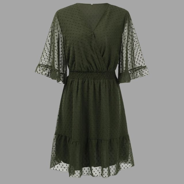 Amelie - Burgunder Glockenärmel Kleid