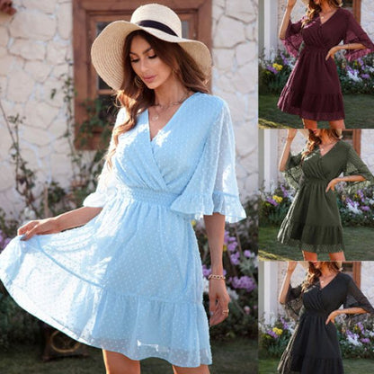 Amelie - Burgunder Glockenärmel Kleid