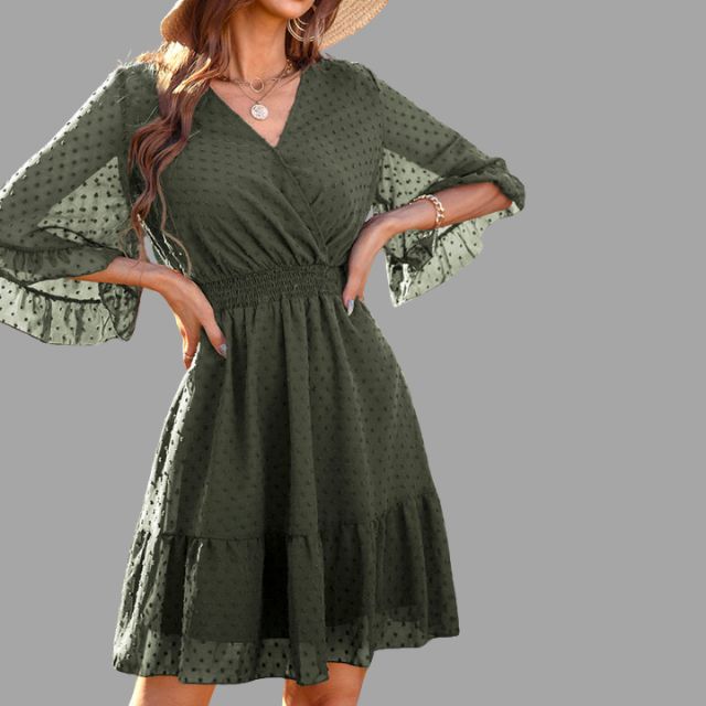 Amelie - Burgunder Glockenärmel Kleid