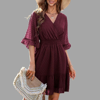 Amelie - Burgunder Glockenärmel Kleid