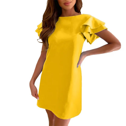 Amelie - Khakifarbenes Rüschenkleid