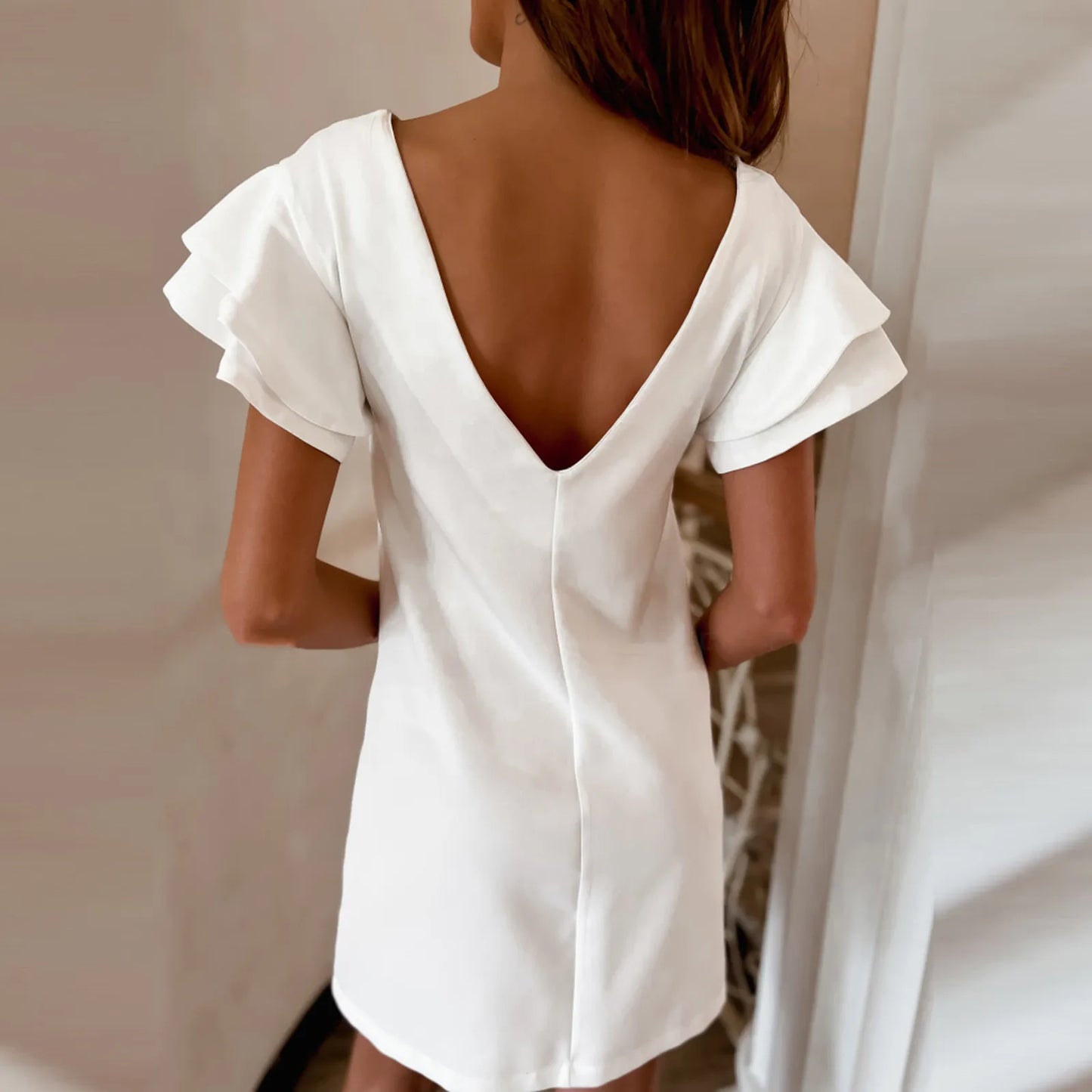 Amelie - Khakifarbenes Rüschenkleid