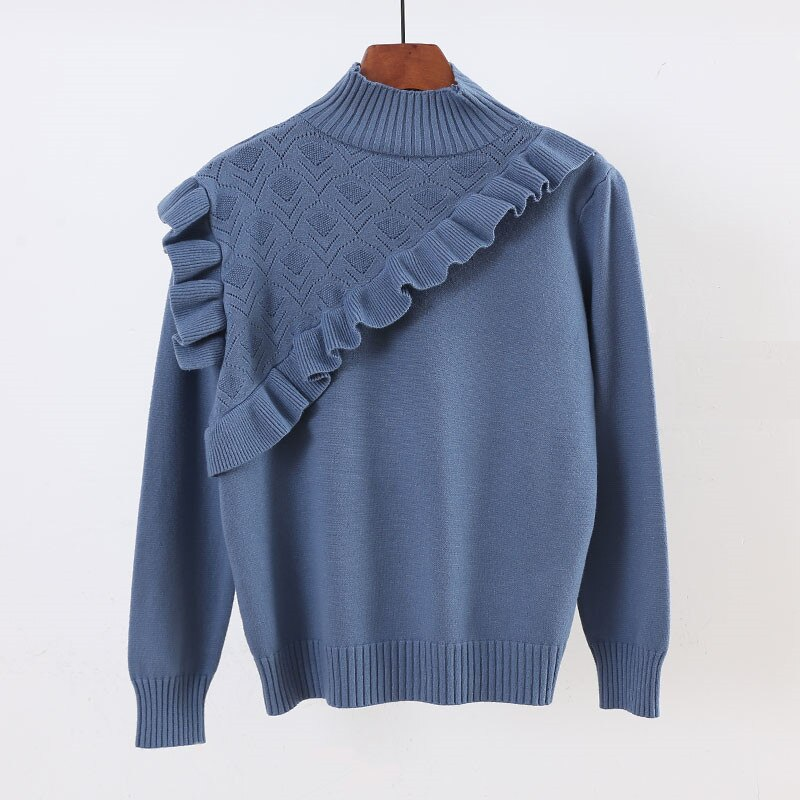 Rollkragenpullover für Damen mit Rüschen