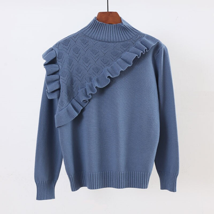 Rollkragenpullover für Damen mit Rüschen