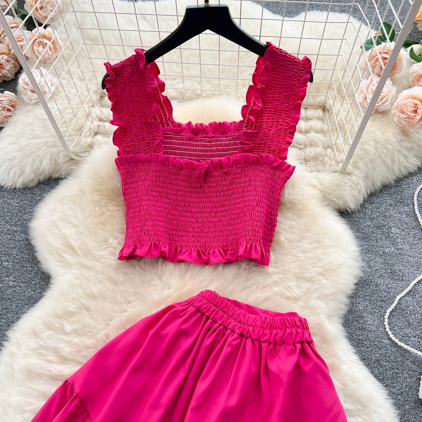 ABEGAIL - Ärmelloses plissiertes Trägertop und Rock-Set