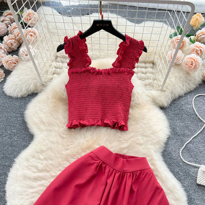 ABEGAIL - Ärmelloses plissiertes Trägertop und Rock-Set