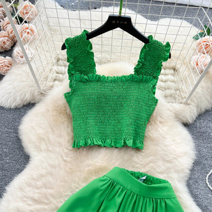 ABEGAIL - Ärmelloses plissiertes Trägertop und Rock-Set