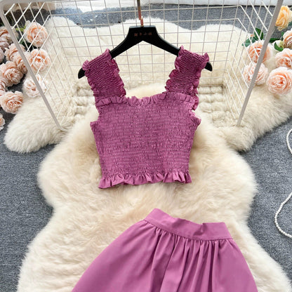 ABEGAIL - Ärmelloses plissiertes Trägertop und Rock-Set