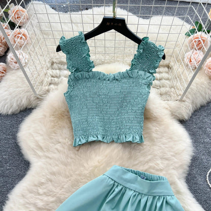 ABEGAIL - Ärmelloses plissiertes Trägertop und Rock-Set