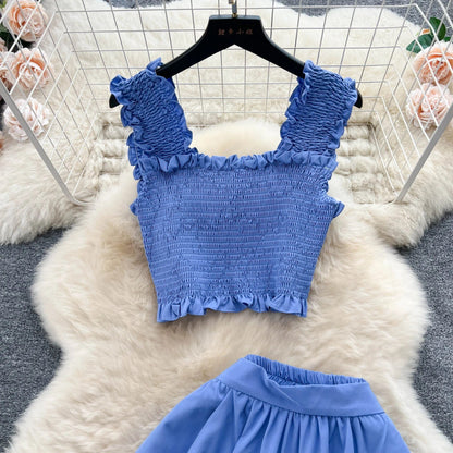 ABEGAIL - Ärmelloses plissiertes Trägertop und Rock-Set