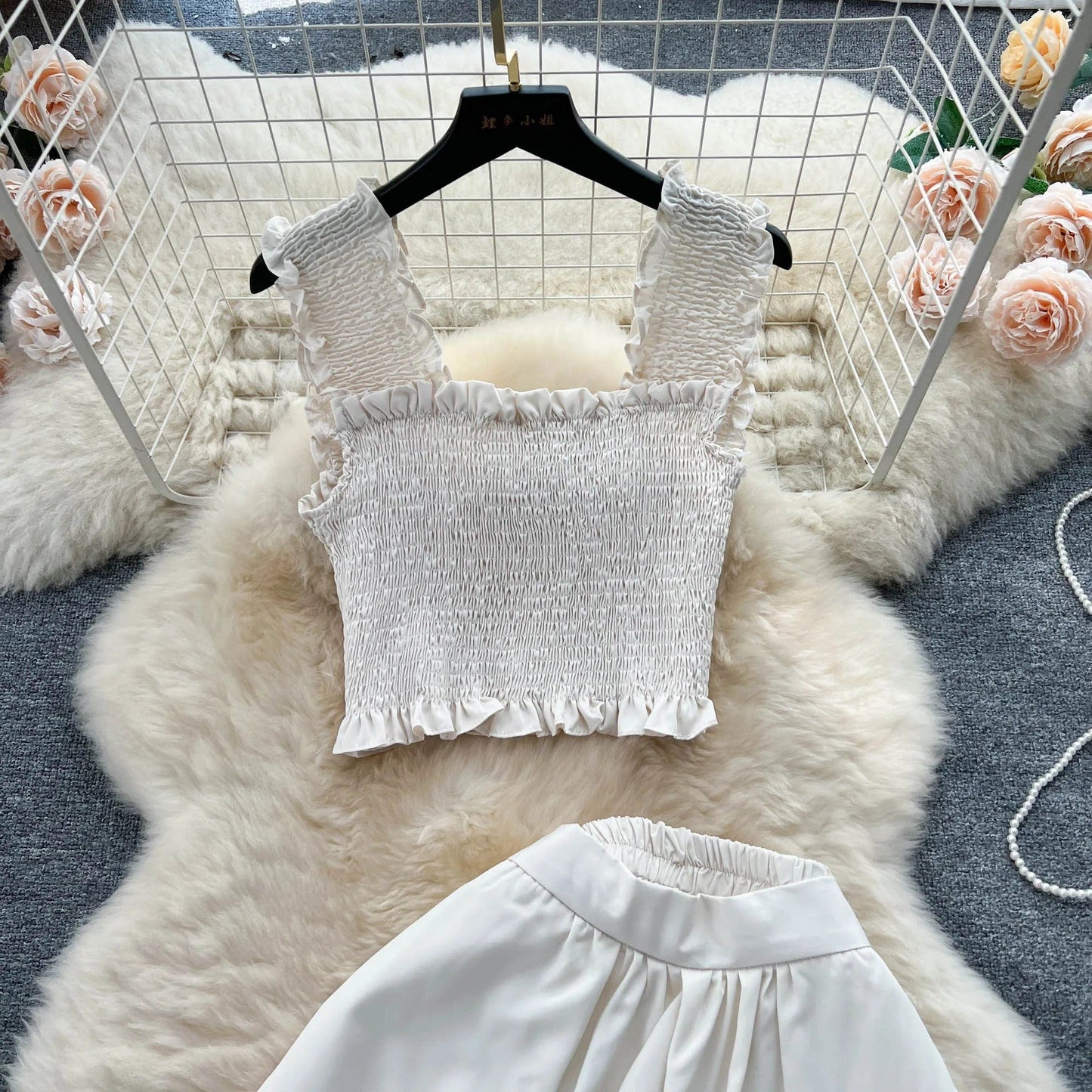 ABEGAIL - Ärmelloses plissiertes Trägertop und Rock-Set