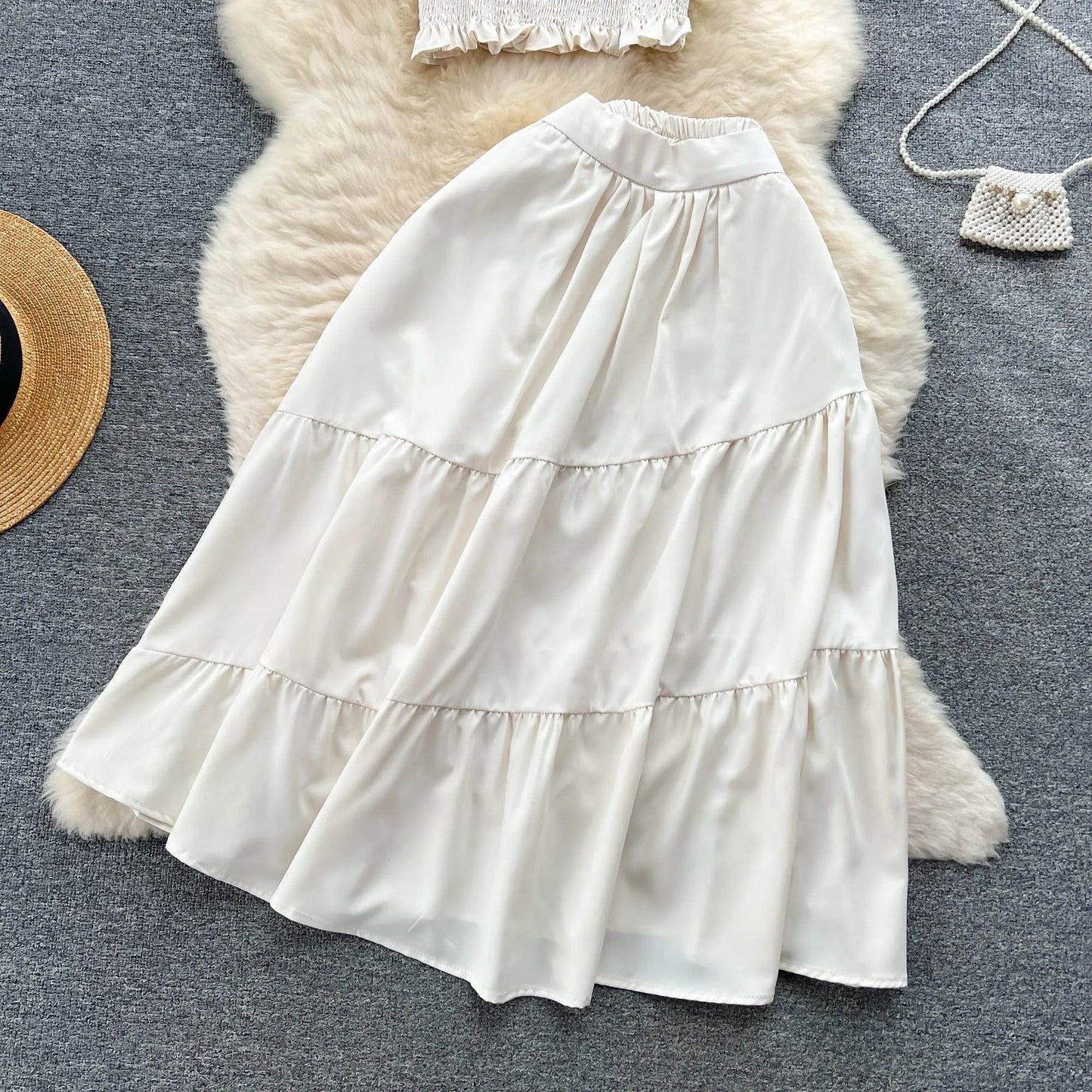 ABEGAIL - Ärmelloses plissiertes Trägertop und Rock-Set