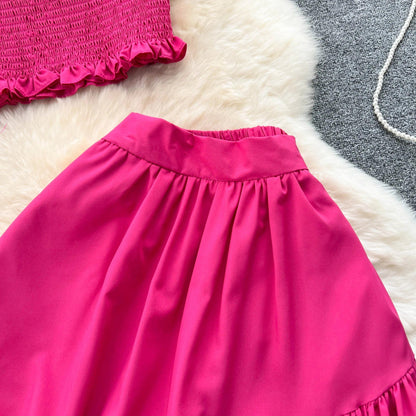 ABEGAIL - Ärmelloses plissiertes Trägertop und Rock-Set