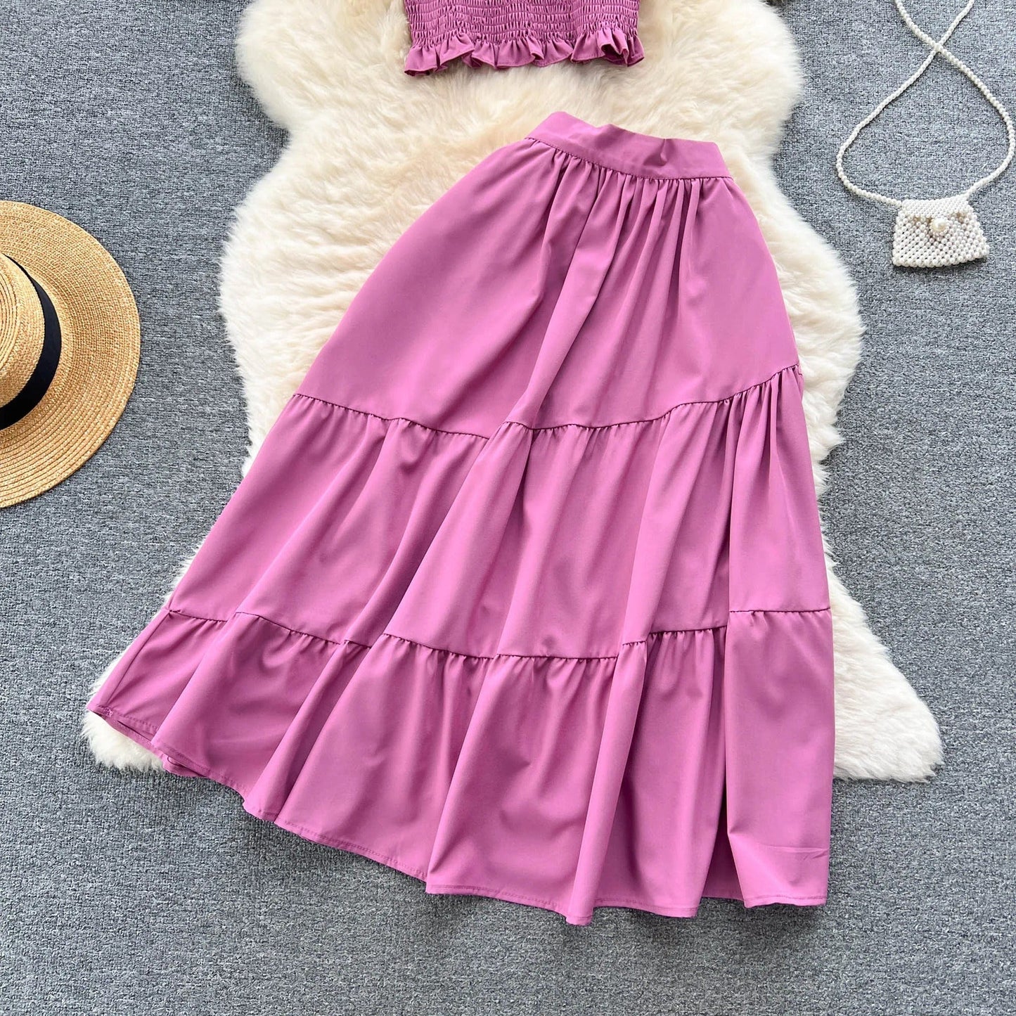 ABEGAIL - Ärmelloses plissiertes Trägertop und Rock-Set