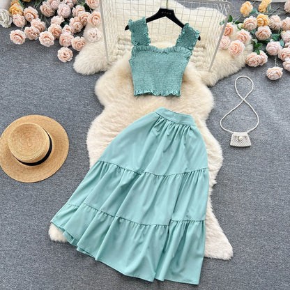 ABEGAIL - Ärmelloses plissiertes Trägertop und Rock-Set