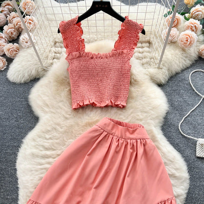 ABEGAIL - Ärmelloses plissiertes Trägertop und Rock-Set