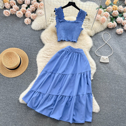 ABEGAIL - Ärmelloses plissiertes Trägertop und Rock-Set