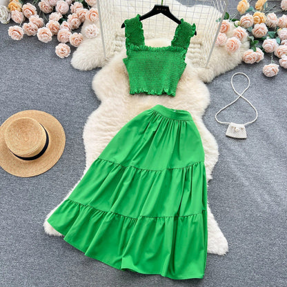 ABEGAIL - Ärmelloses plissiertes Trägertop und Rock-Set