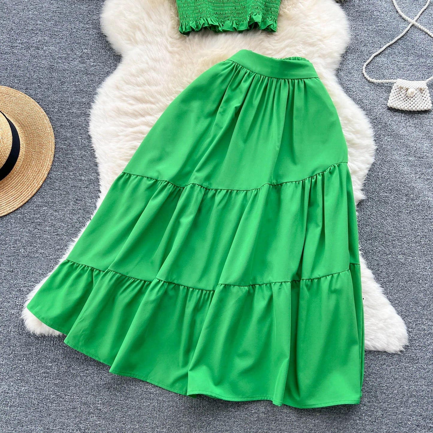 ABEGAIL - Ärmelloses plissiertes Trägertop und Rock-Set