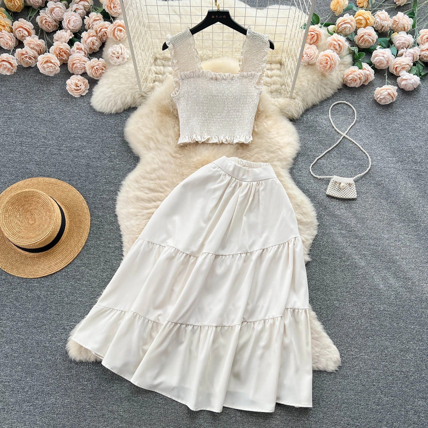 ABEGAIL - Ärmelloses plissiertes Trägertop und Rock-Set