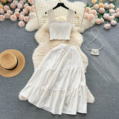 ABEGAIL - Ärmelloses plissiertes Trägertop und Rock-Set