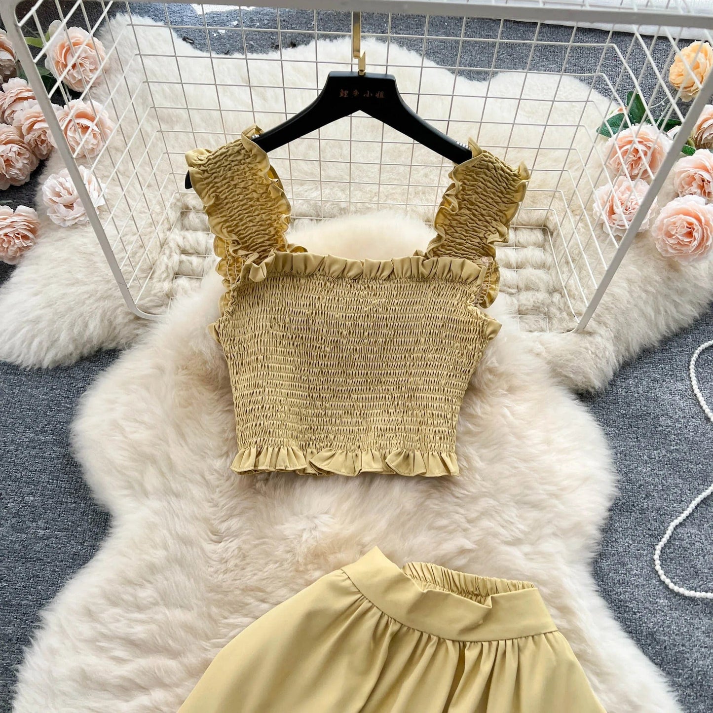 ABEGAIL - Ärmelloses plissiertes Trägertop und Rock-Set