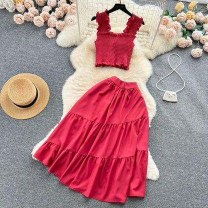 ABEGAIL - Ärmelloses plissiertes Trägertop und Rock-Set