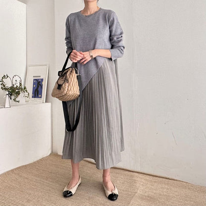 ANGELINA - Elegantes Patchwork Faltenkleid