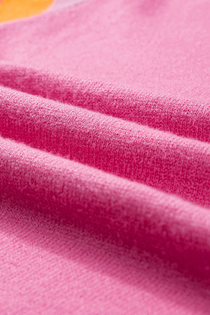 Rosa Kontrast Flatterärmel Gestrickt Pullover T Shirt