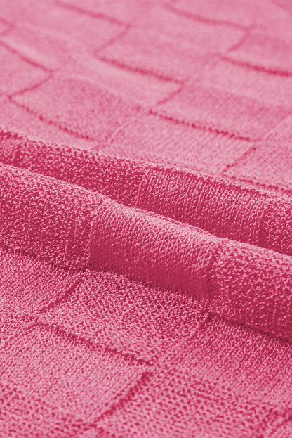 Rosafarbener Strickpullover Mit Kurzen Ärmeln Und Gitterstruktur