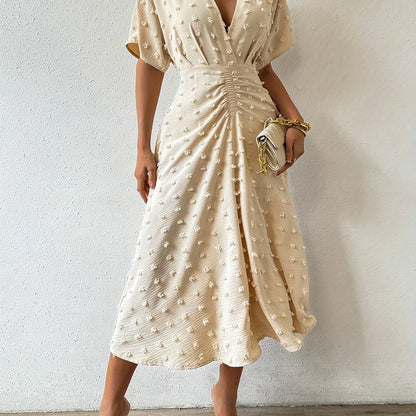 Sadie - Plissiertes Midikleid wit Bauchabdeckung