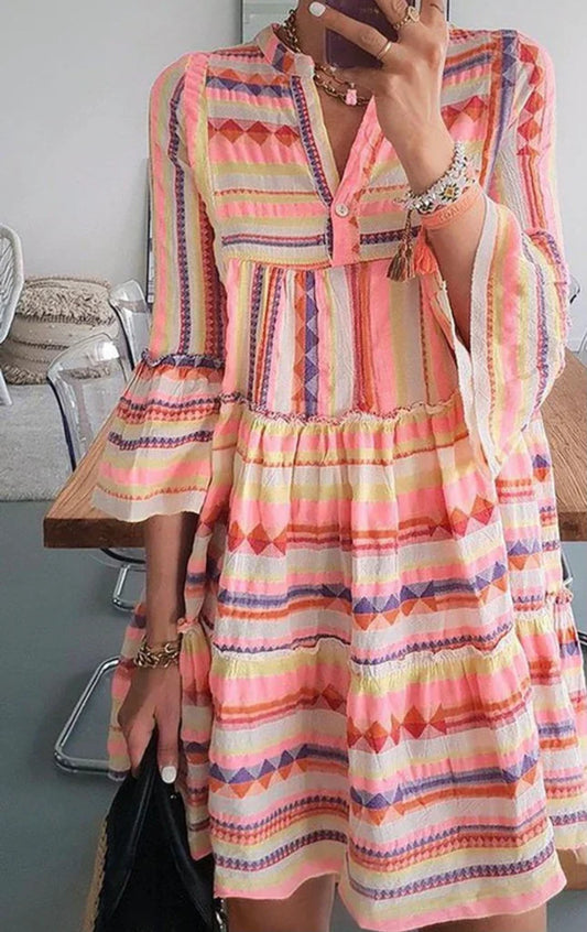 Odete | Kleid in Rot mit Ethno-Muster