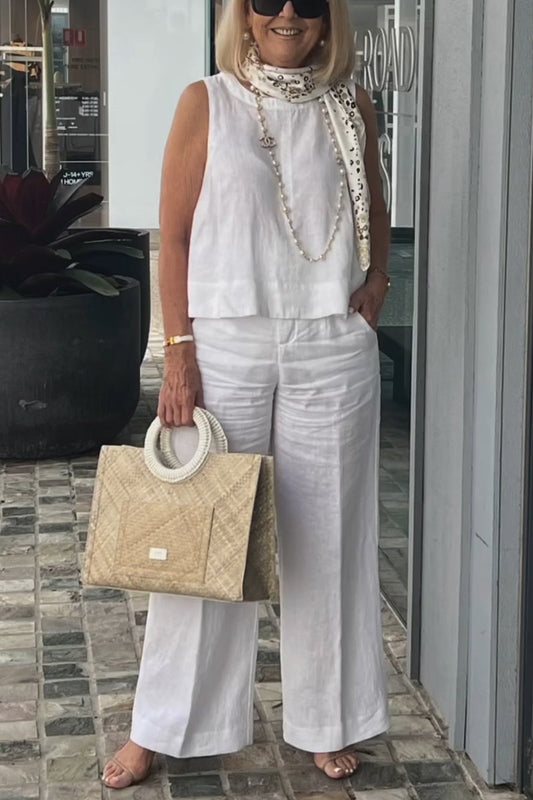 Ärmelloser Anzug aus Baumwolle und Leinen