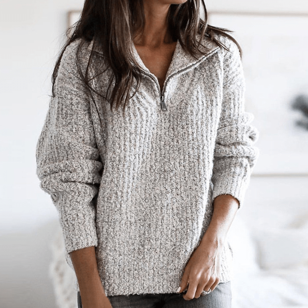 Miley Bequemer Pullover mit Reißverschluss und Strickdesign