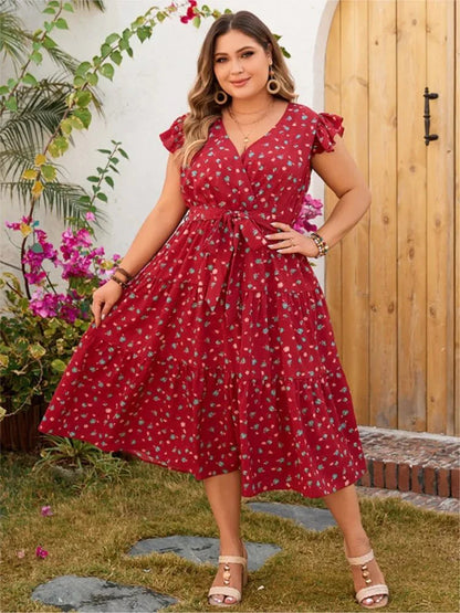 Salome Krawattengürtel Bedrucktes Midikleid