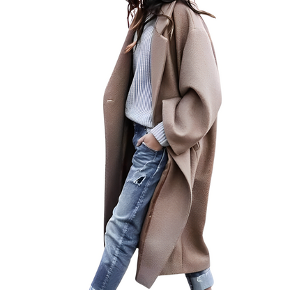 Leola - Eleganter Wollmantel mit Revers und langer Passform