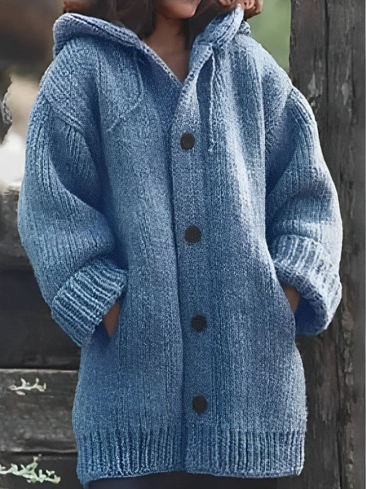 Lorine - Mittellange dicke Kapuzenstrickjacke